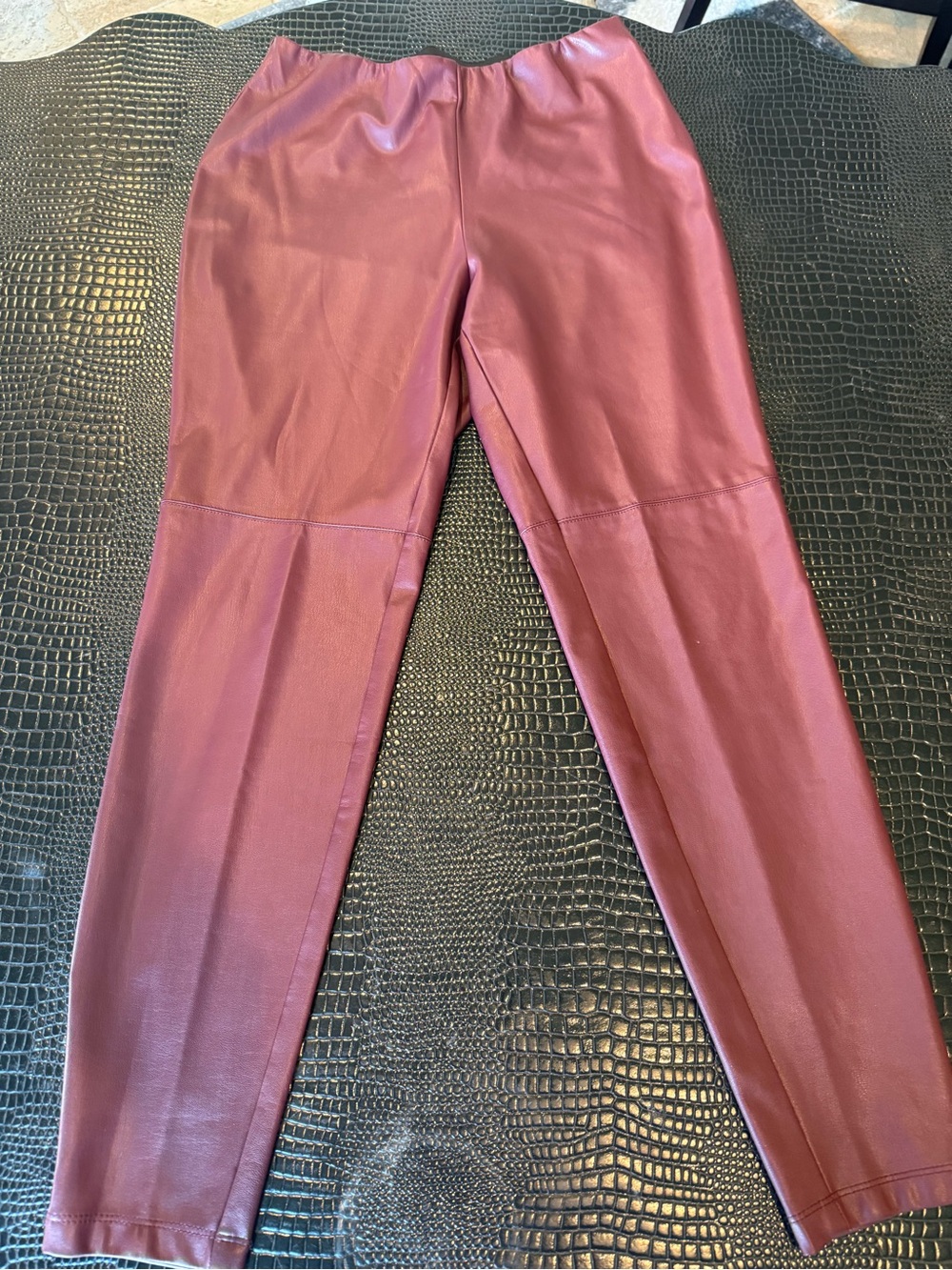 Lisa Rinna Collection Burgundy Faux Leather Skinny Pants